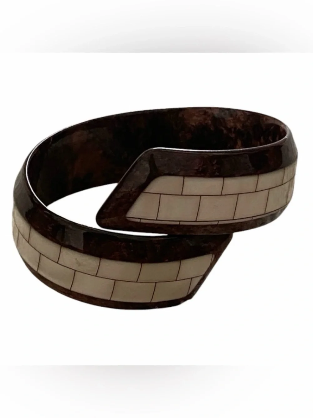 Vintage Lea Stein mother of pearly inlay bypass bracelet
